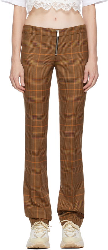 Панталони Stella McCartney Exposed Zip-Fly Glen Plaid Trousers Кафяво | 6401343CQ750, 0