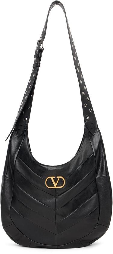 Чанта през рамо Valentino Garavani Boho Nappa Leather VLogo Studded Hobo Bag Черно | 7W0B0S29GHA, 0
