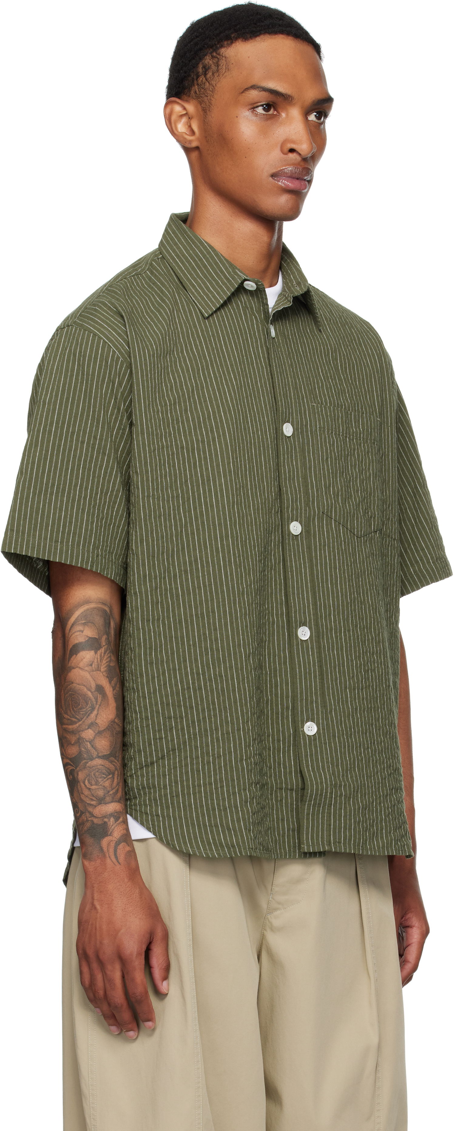 Риза NORSE PROJECTS Norse Projects Mo Oversized Stripe Short Sleeve Shirt Зелено | N40-0829, 1