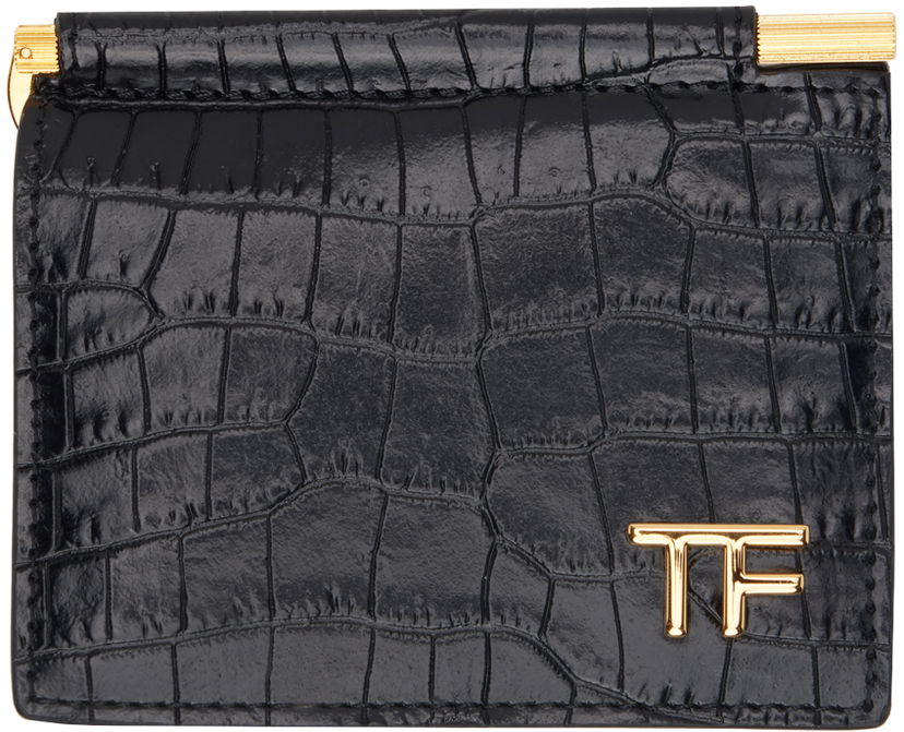 Портфейл Tom Ford Croc-Embossed Leather Card Holder Черно | YT340-LCL168G