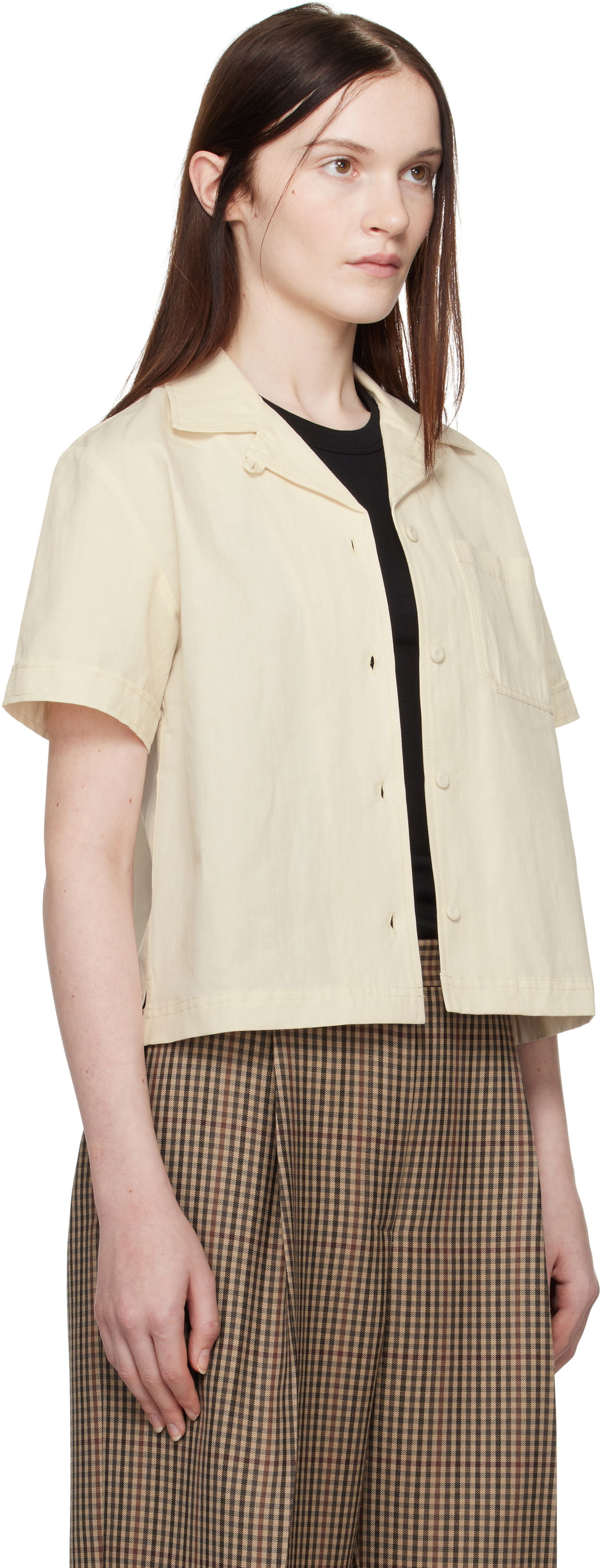 Риза A.P.C. A.P.C. Maeva Cropped Camp Collar Shirt Бежово | COHEJ-F12583, 1