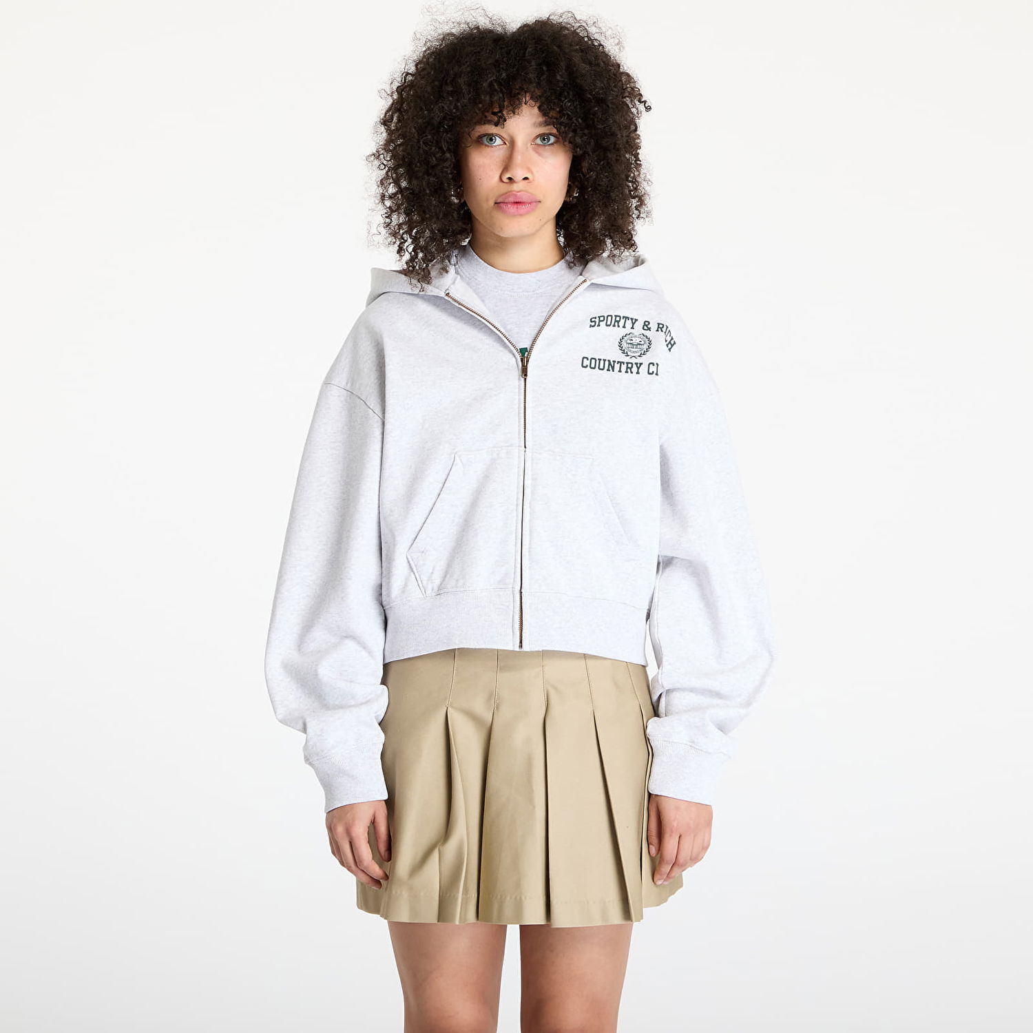 Суитчър Sporty & Rich Sporty & Rich Varsity Crest Cropped Zip Hoodie Сиво | ST068606218GY03, 0