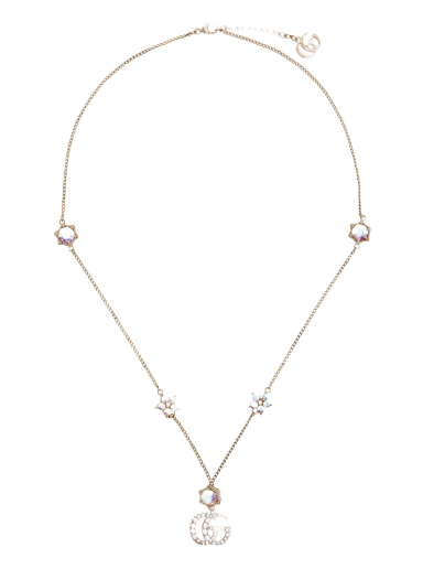 Колие Gucci Crystal Double G Necklace Бежово | 753868 J1D50