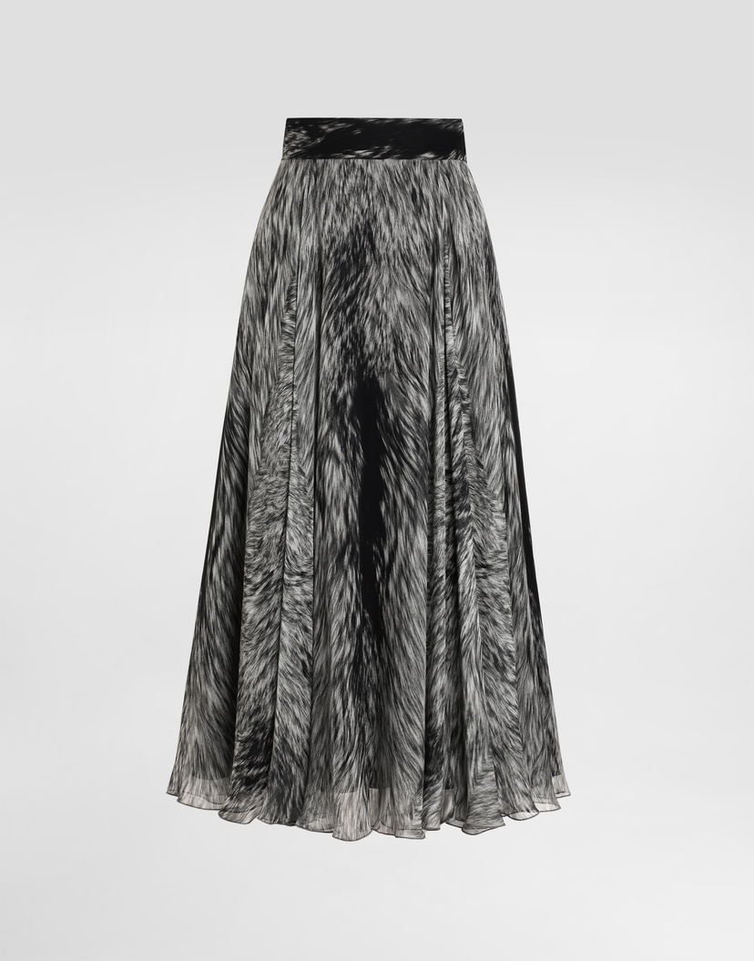 Пола Dolce & Gabbana Chiffon Calf-Length Circle Skirt with Fur Print Черно | F4C2VTIS1X3HI3VQ