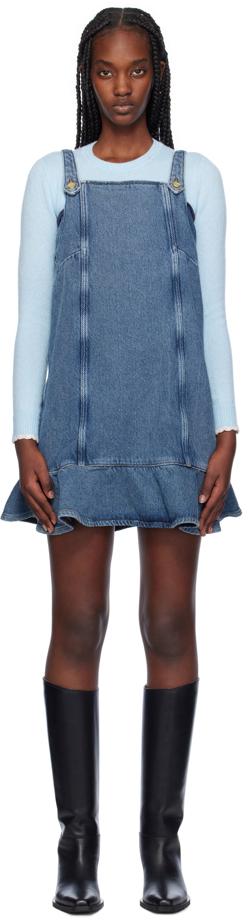 Pокля GANNI Paneled Denim Minidress Синьо | J1584