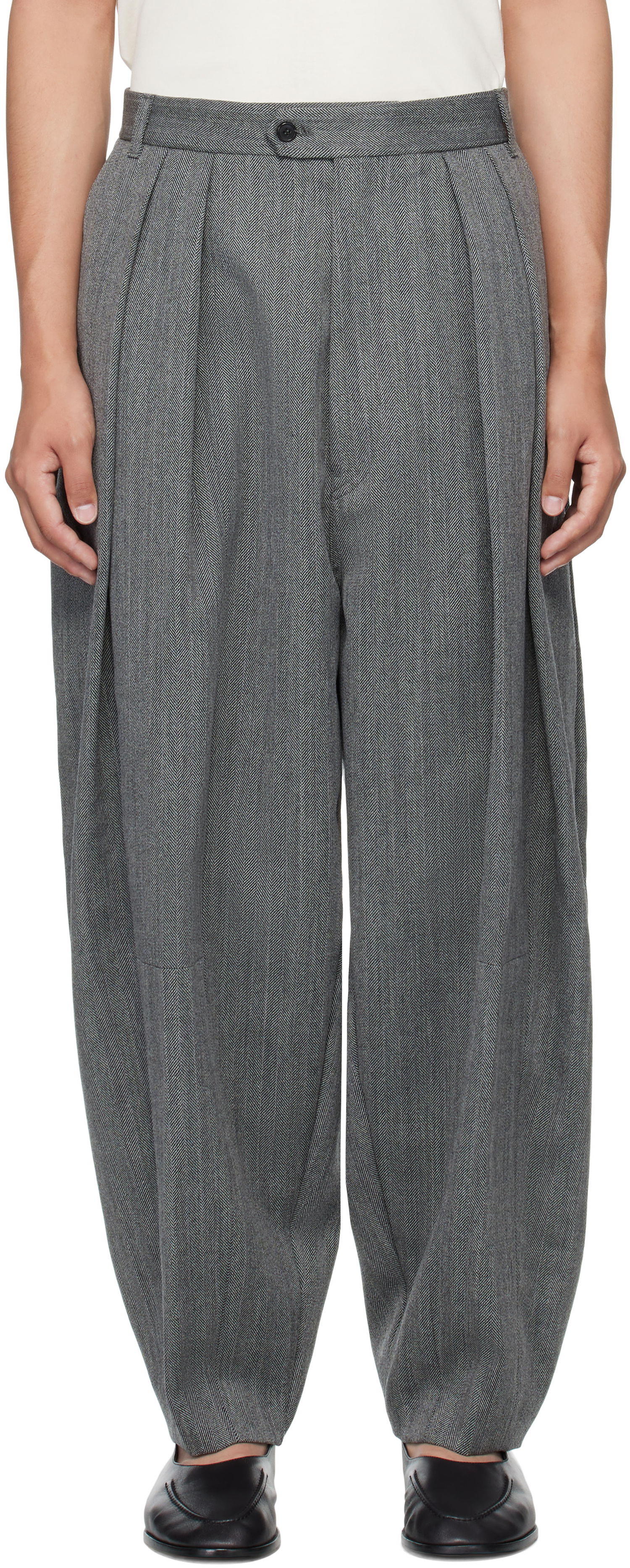 Панталони HED MAYNER Hed Mayner Pleated Wide-Leg Wool Trousers Сиво | HMMB30042A-HB103, 0