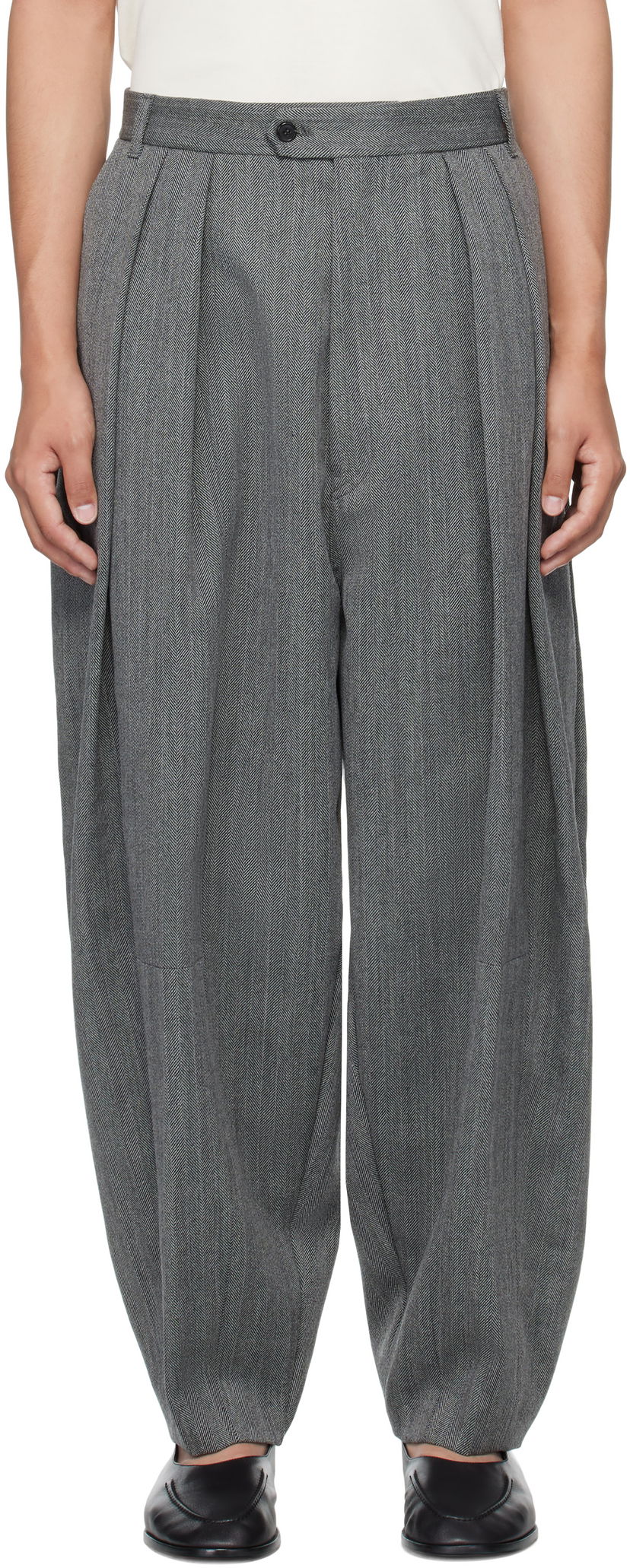 Панталони HED MAYNER Hed Mayner Pleated Wide-Leg Wool Trousers Сиво | HMMB30042A-HB103