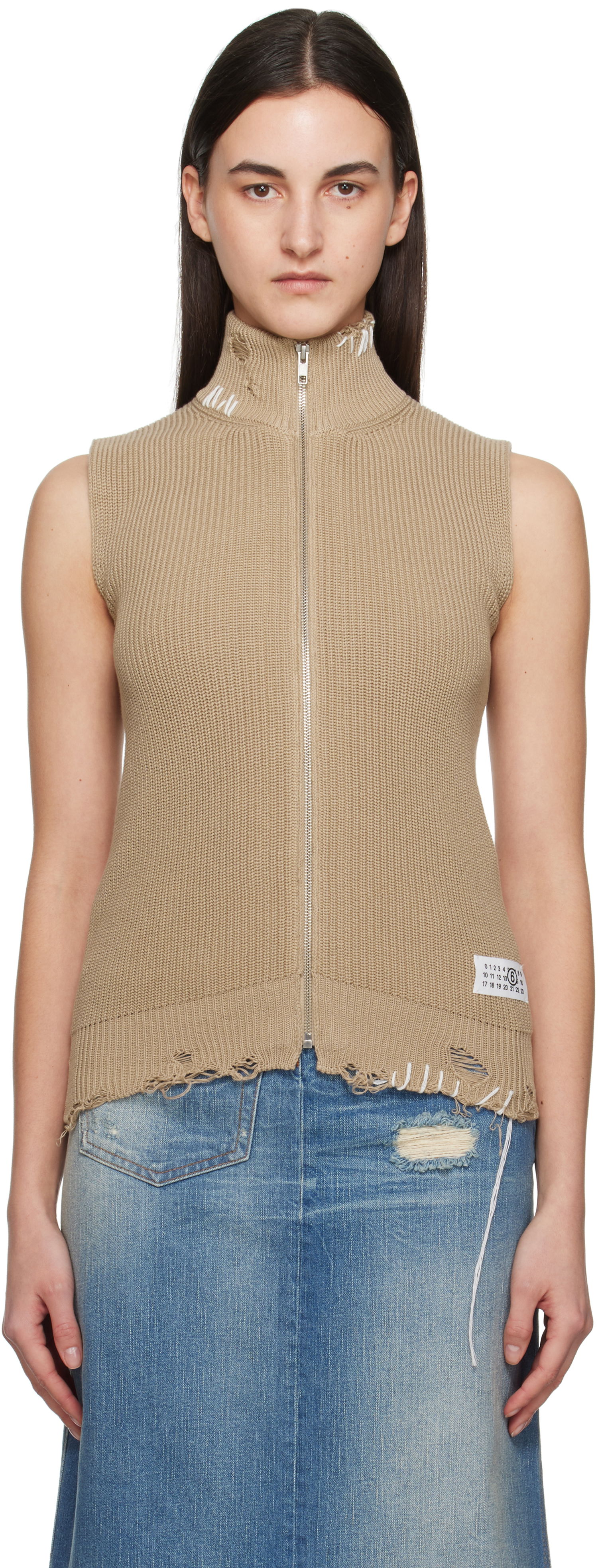 Пуловер Maison Margiela MM6 Maison Margiela Eaten Knit Zip-Up Vest Бежово | S52FB0095 M13089, 0