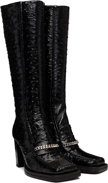 Кецове и обувки Martine Rose Martine Rose Embossed Square Toe Block Heel Tall Boots with Chain Черно | 1077LE03001, 3