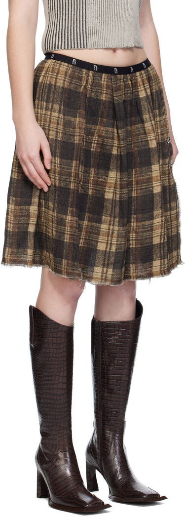 Пола R13 Reversible Plaid Midi Kilt Skirt Кафяво | R13WR468-R582B, 1
