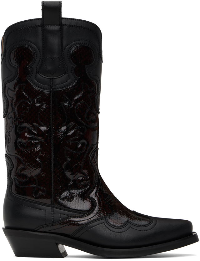 GANNI Mid Shaft Embroidered Western Boots