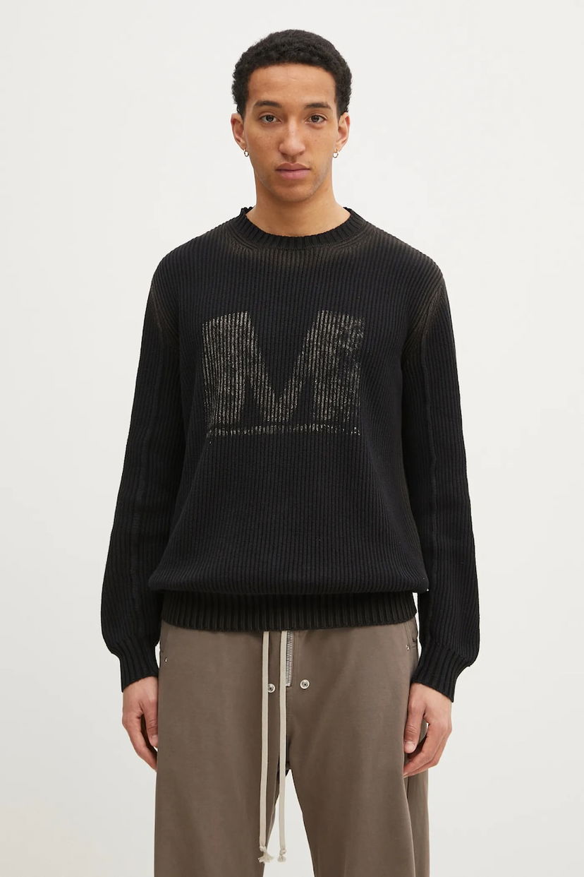 Пуловер Maison Margiela MM6 Maison Margiela Cotton Ribbed Knit Sweater with M Design Черно | SH0HL0024