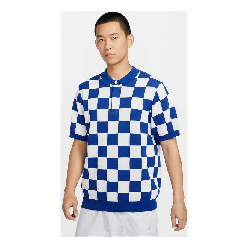 Поло тениска Nike Checkered Knit Polo Shirt Синьо | FN3423-480
