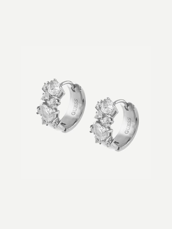 Обеци GUESS Silver-Tone Crystal Hoop Earrings Металик | JUBE04411JW, 0