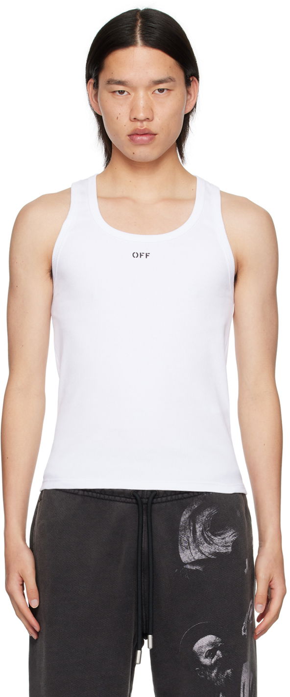 White Off Stamp Rib Tank Top