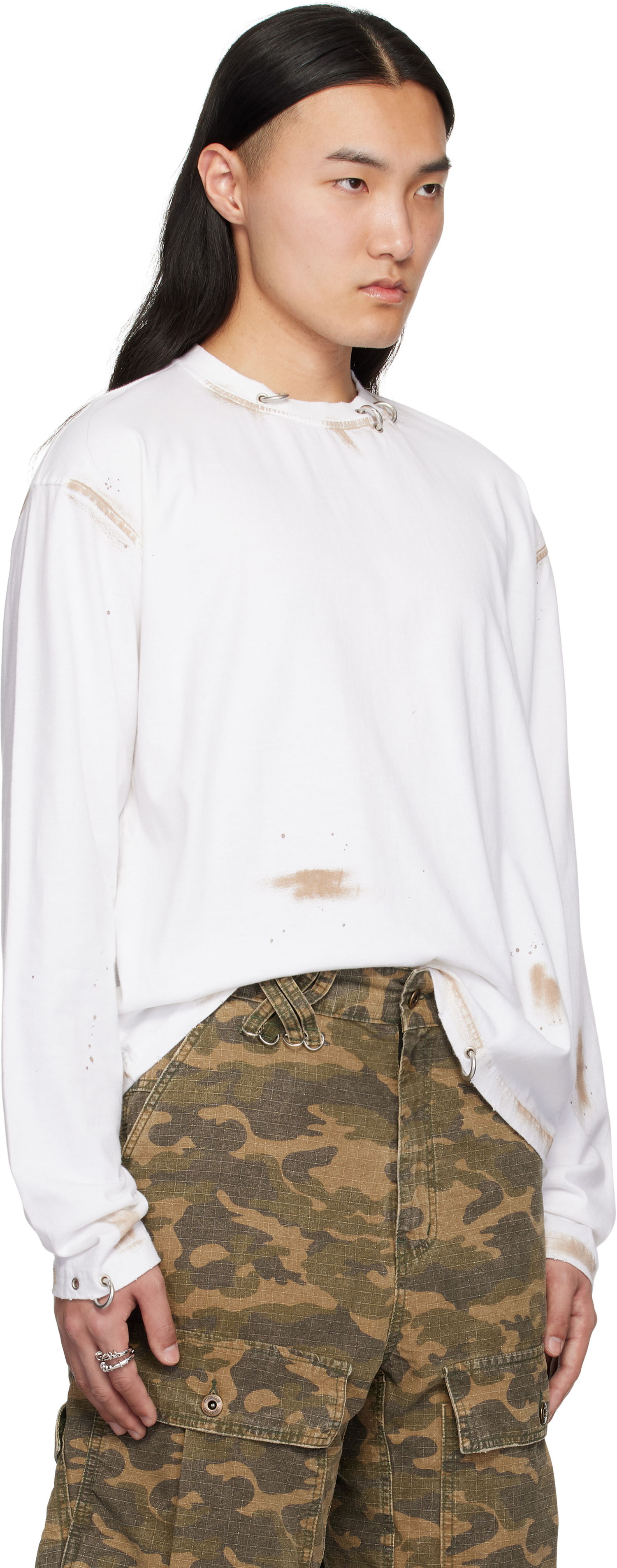 Пуловер We11done We11done Pierced Long Sleeve T-Shirt Бяло | WD-TT0-25-771-U-WH, 1