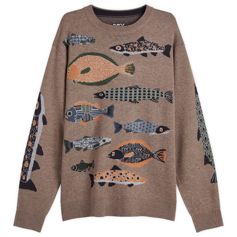 Пуловер KAVU Highline Knitted Jumper with Fish Print Кафяво | 5134-2662