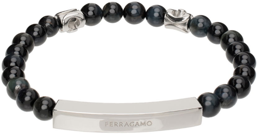 Гривна FERRAGAMO Beaded Bracelet with Logo Черно | 776366