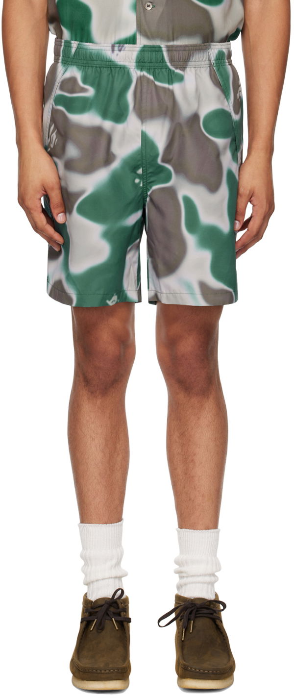 Къси панталони BAPE BAPE Green & Gray Liquid Camo One Point Swim Shorts Многоцветен | 001SPK301010M