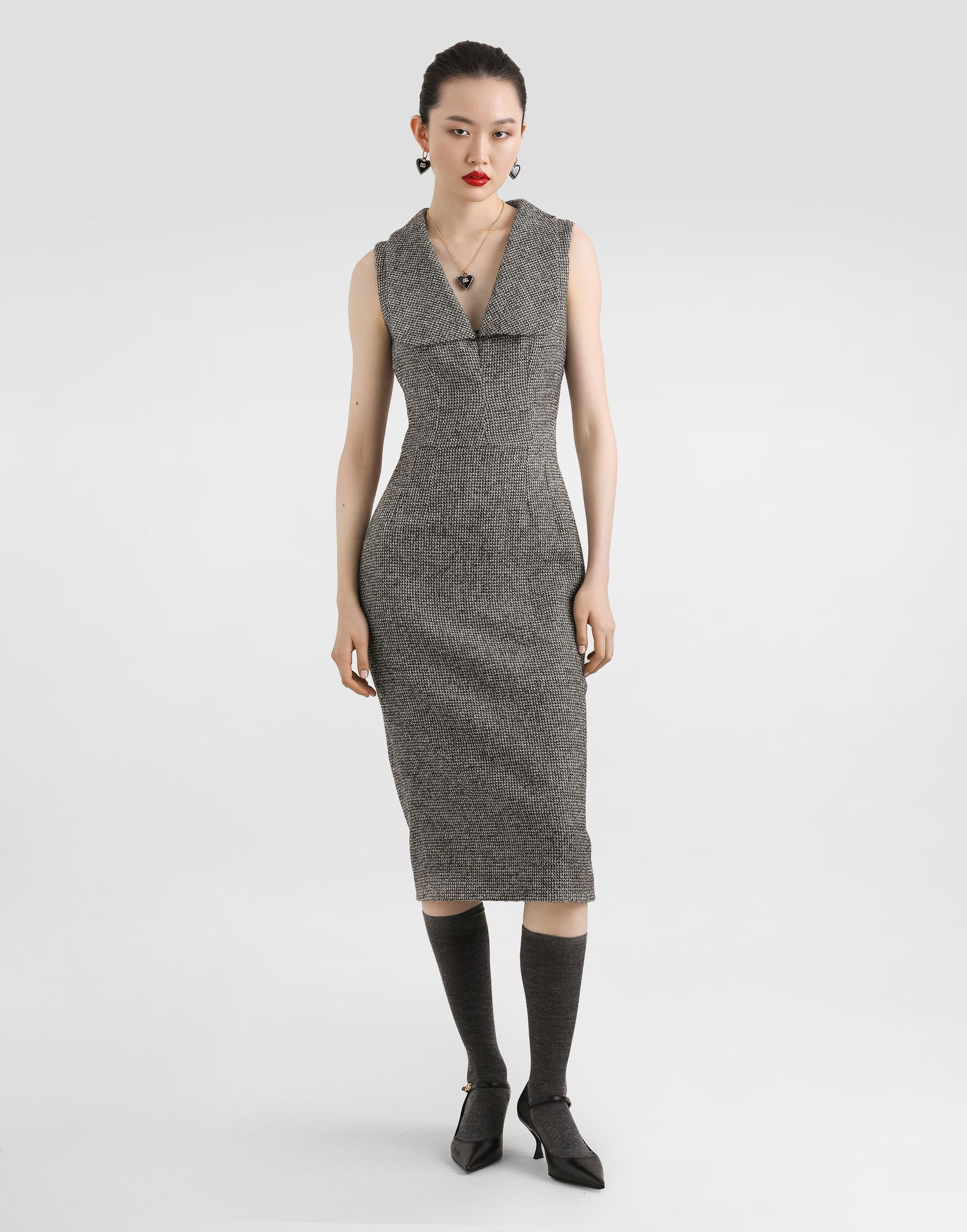 Pокля Dolce & Gabbana Dolce & Gabbana Dotted Wool Blend Midi Dress Сиво | F6TVWTFMZATS8030, 1