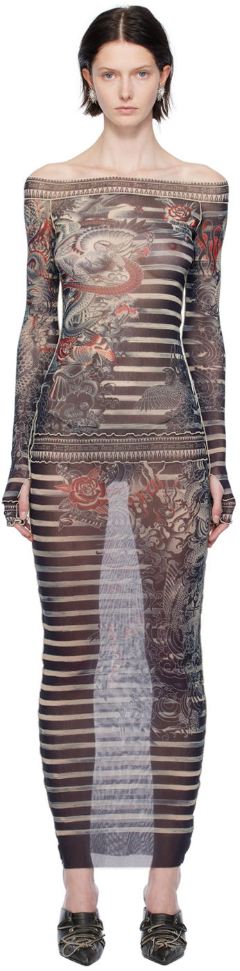 Pокля Jean Paul Gaultier Mariniere Print Maxi Dress Черно | 23/15-F-RO071-T537-595031, 0