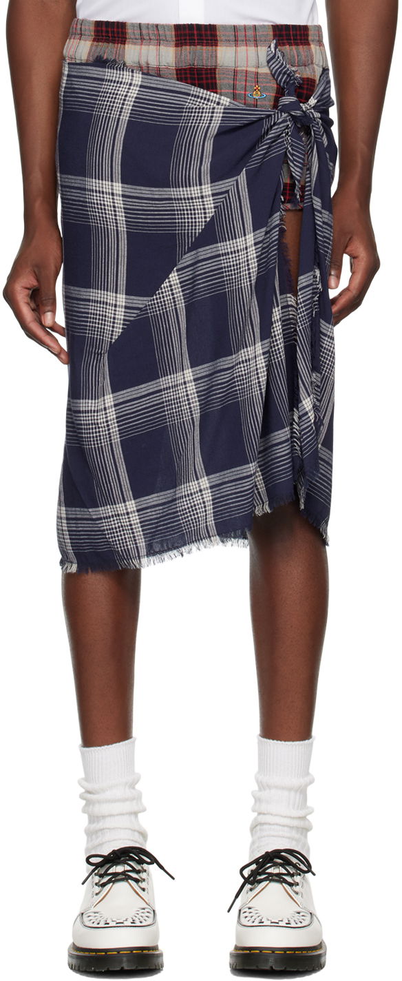 Пола Vivienne Westwood Plaid Tie Waist Shorts Синьо | 3F03000A-C004L-