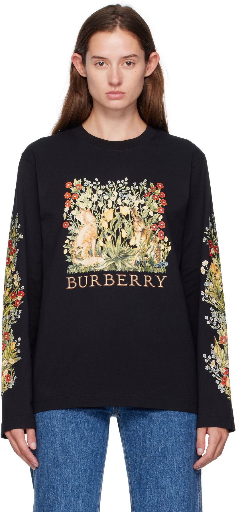 Тениска Burberry Burberry Forest Print Long-Sleeve T-Shirt Черно | 8115847