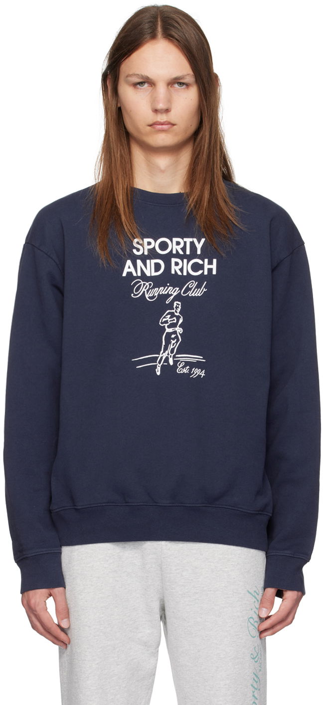 Тениска Sporty & Rich Navy Running Man Sweatshirt Тъмно синьо | WS067S409RN, 0