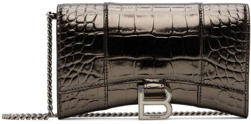 Чанта през рамо Balenciaga Croc Hourglass Bag Сиво | 656050 2AAJ7, 0