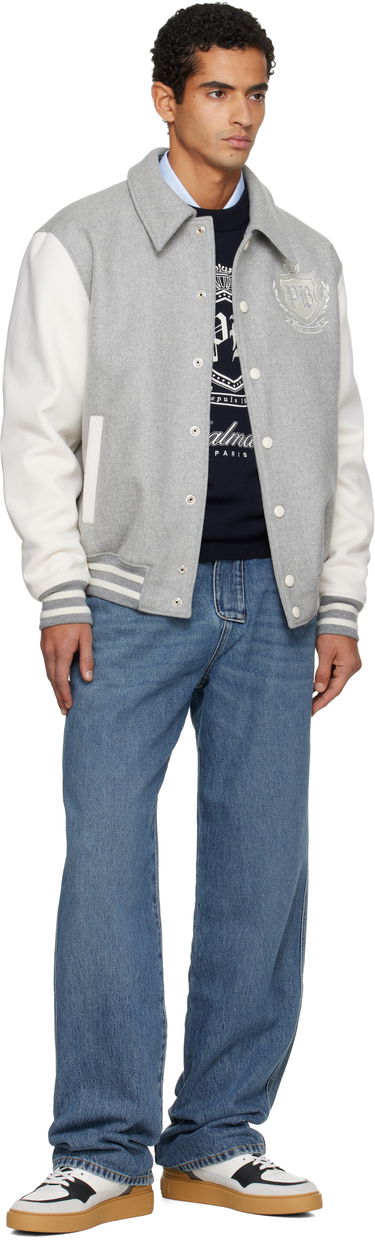 Яке бомбър Balmain Wool Varsity Bomber Jacket Сиво | FH0TFA71MH95, 3