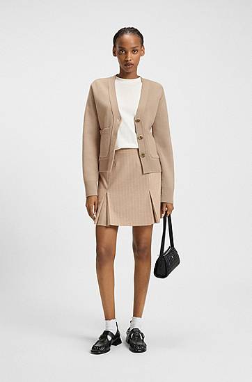 Пуловер BOSS Embroidered Logo Wool-Blend Cardigan Бежово | 50545141, 1