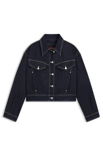 Яке BOSS Regular-fit trucker jacket in rinse-washed denim Синьо | 50552464, 0