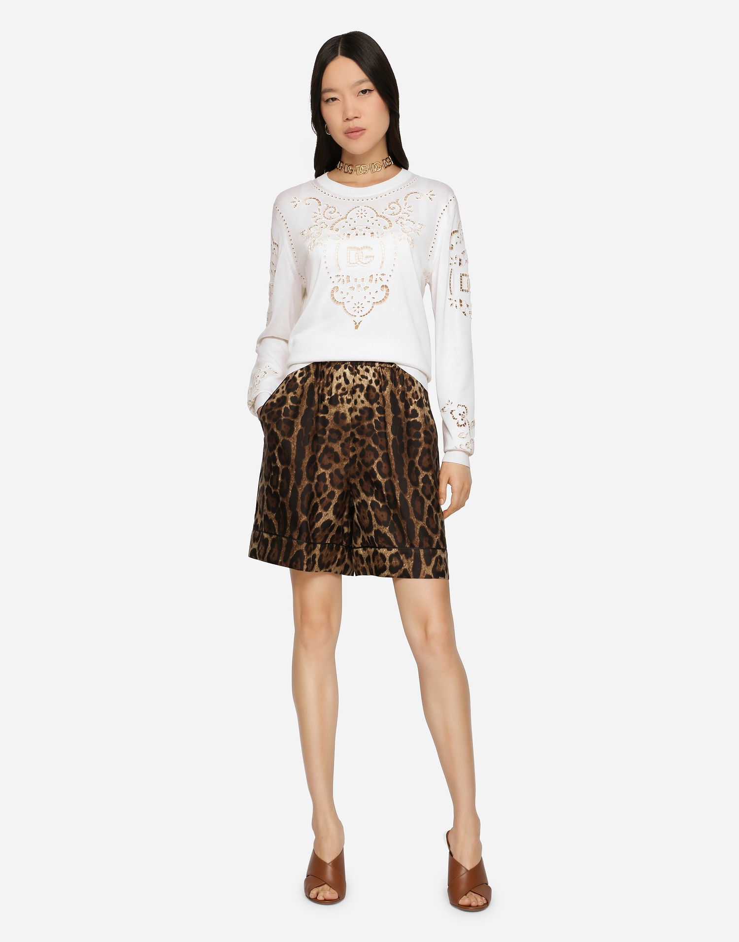 Къси панталони Dolce & Gabbana Dolce & Gabbana Animal Print Shorts Кафяво | FTAM7THS1ZXHY13M, 1
