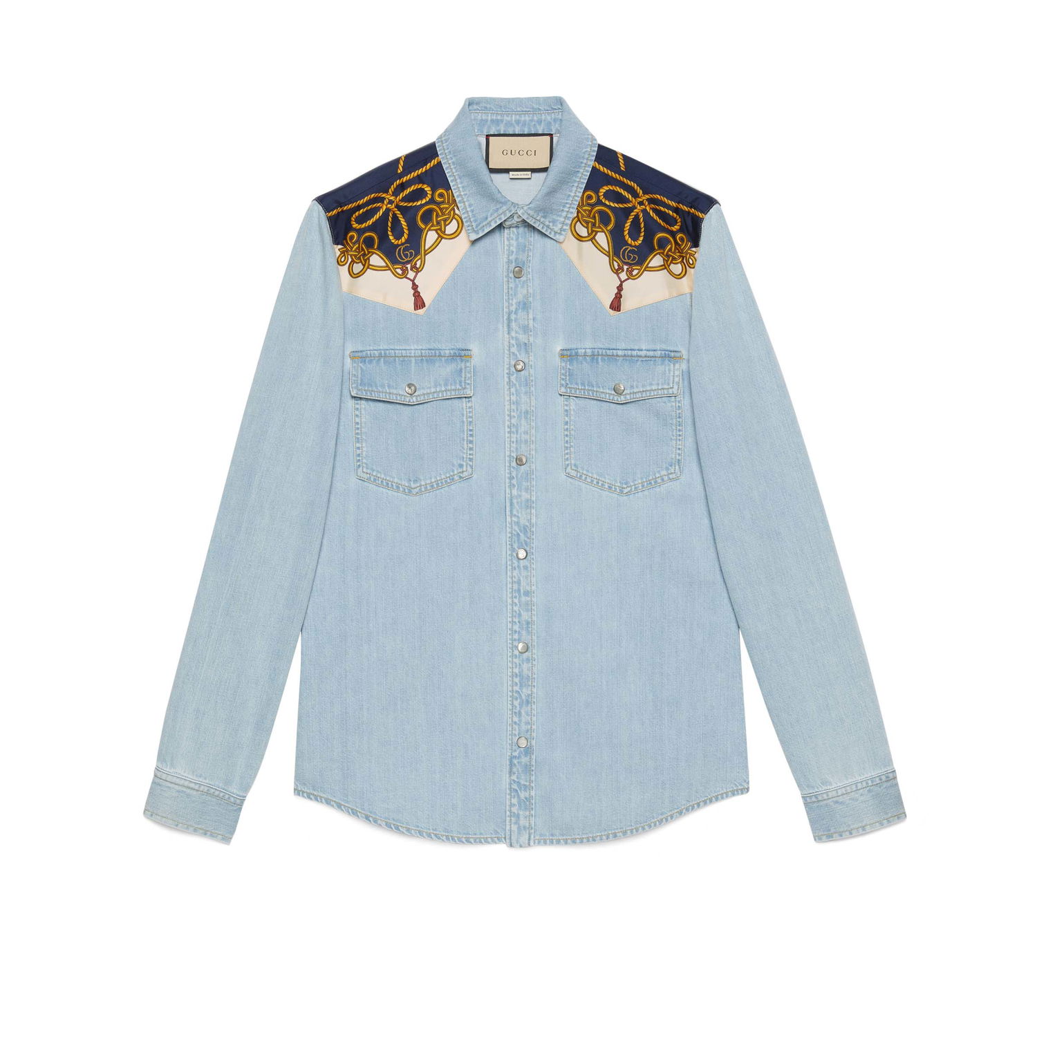 Риза Gucci Chain Print Panelled Shirt Light Blue Синьо | 692271 XDBYI 4452, 0