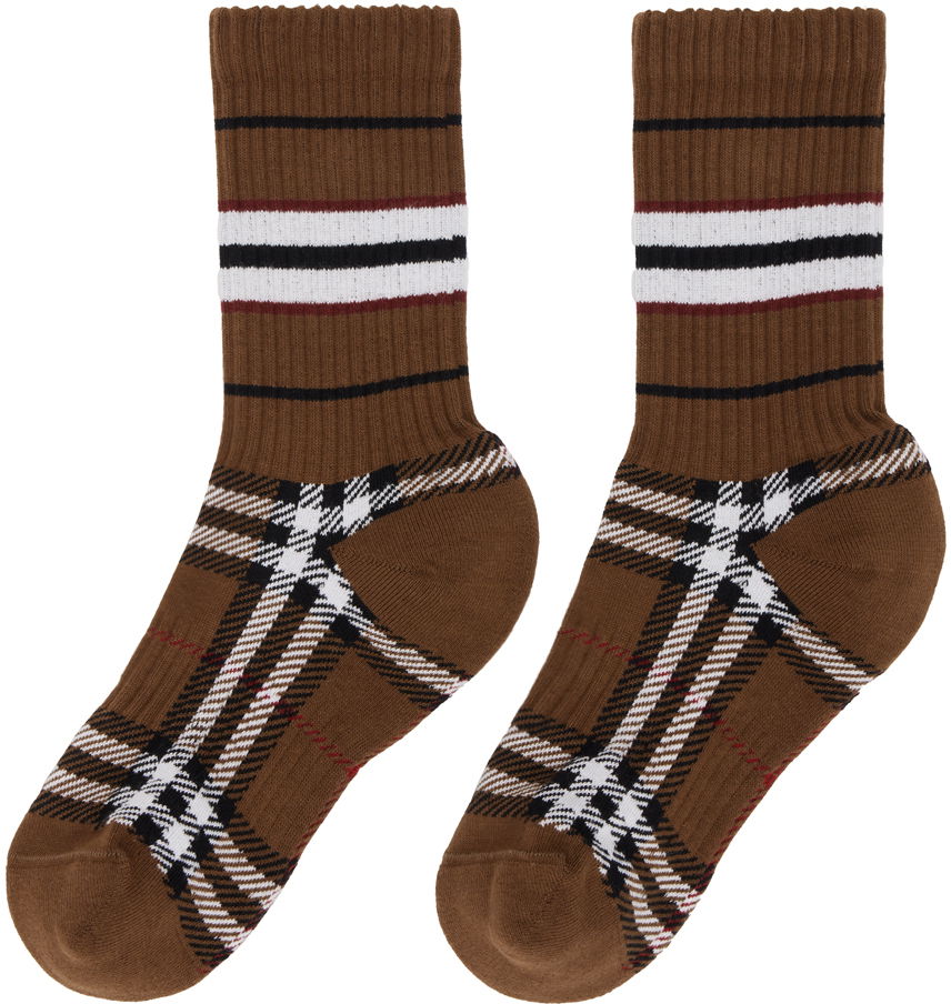 Чорапи Burberry Check Mashup Socks Кафяво | 8059188, 1