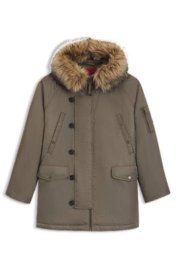 Water-repellent parka jacket with faux-fur hood