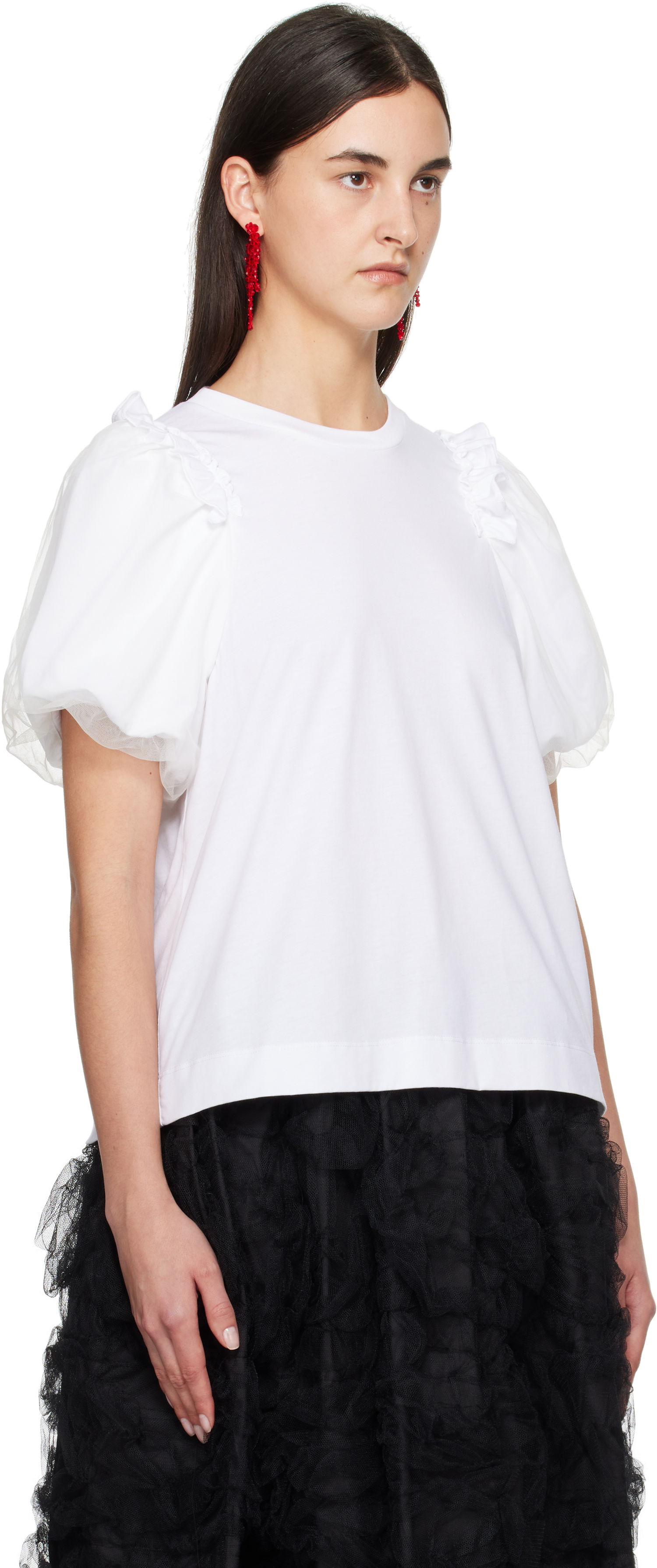 Тениска Simone Rocha Simone Rocha Tulle Overlay Puff Sleeve T-Shirt Бяло | 5179 0553, 1