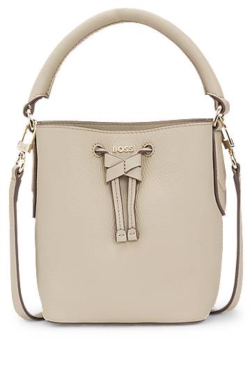 Дамска чанта BOSS Leather bucket bag with top handle and front tie detail Бежово | 50557980, 0