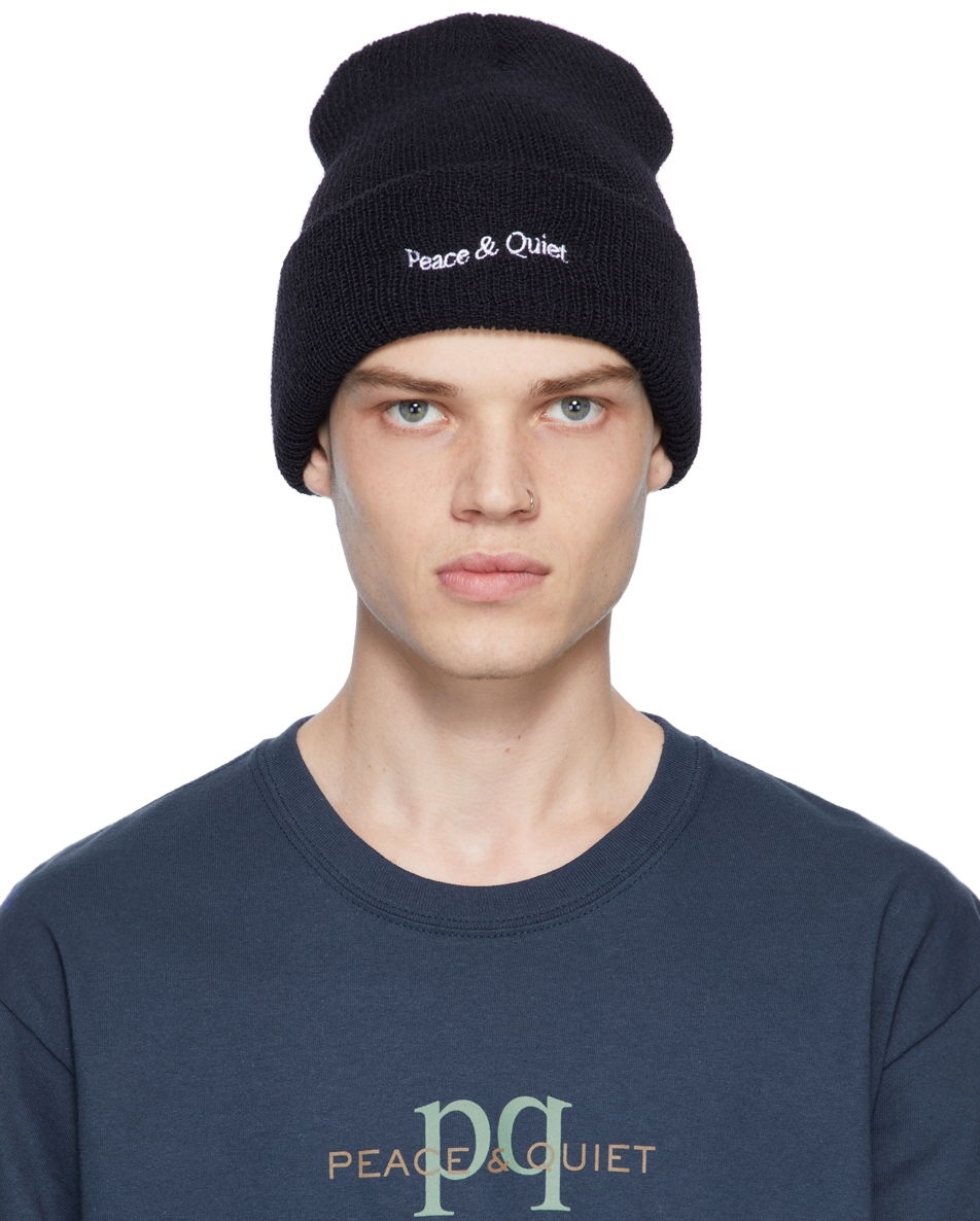 Шапка Museum of Peace & Quiet Wordmark Logo-Embroidered Beanie Тъмно синьо | PQFALL21-21, 0