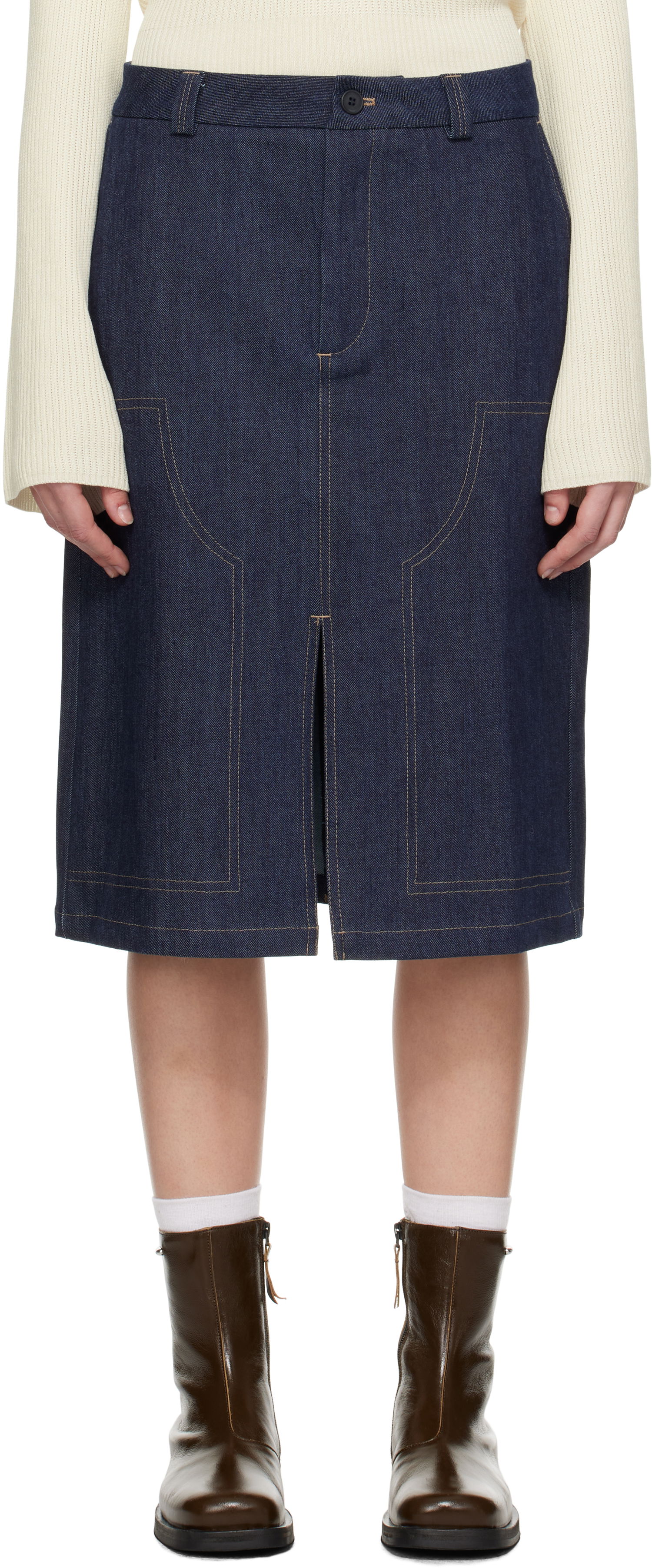 Пола Soulland Midi Denim Skirt Синьо | 42033-1316, 0