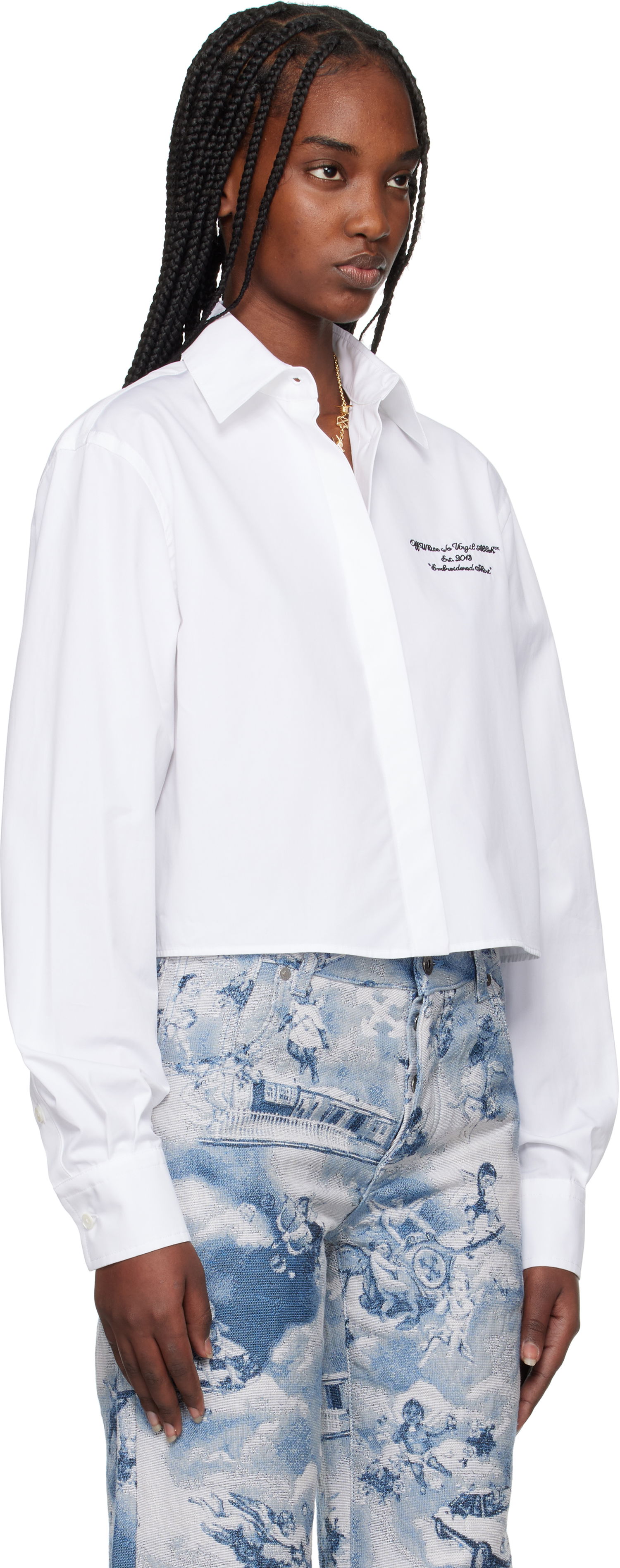 Риза Off-White Off-White Poplin Boxy Cropped Shirt Бяло | OWGE02AS25FAB0010110, 1