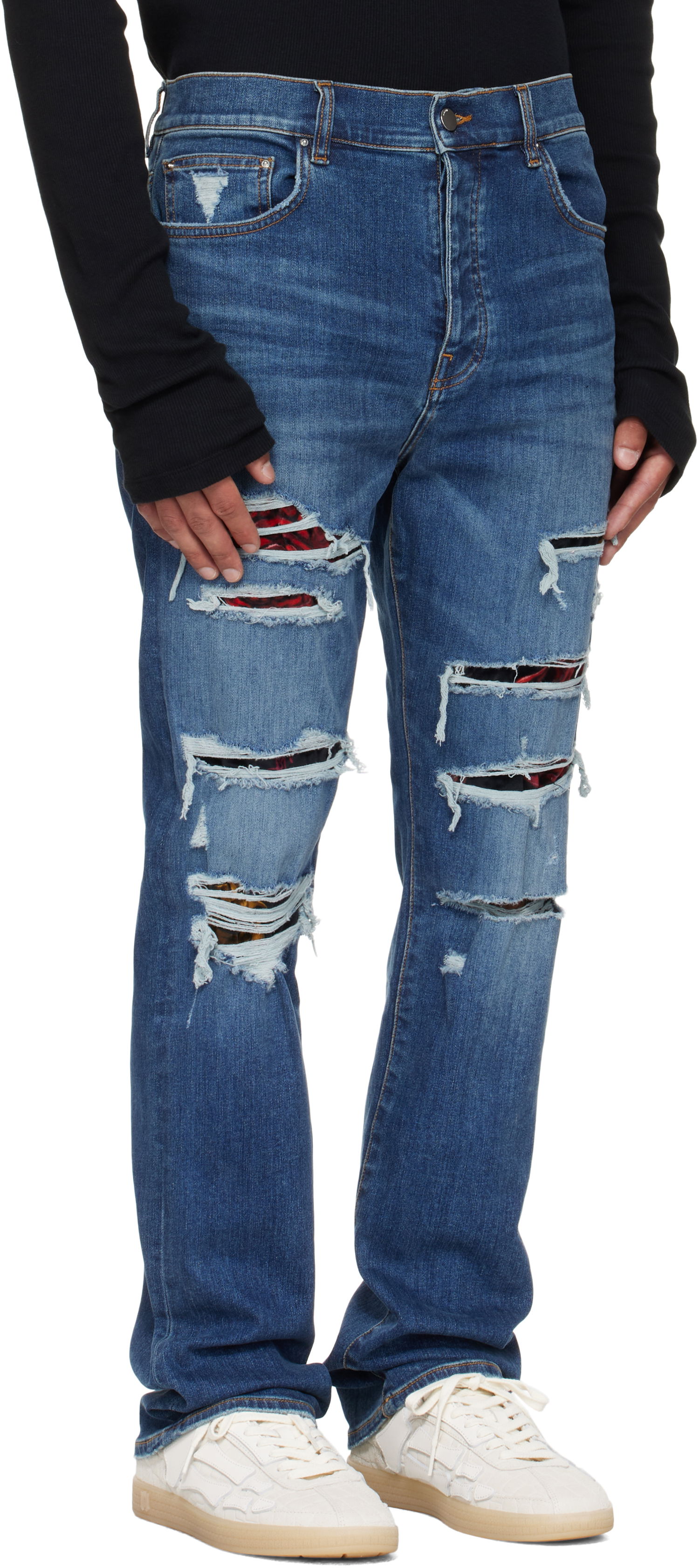 Дънки AMIRI AMIRI Slim Thrasher Jeans with Floral Velvet Синьо | AMDNSM1022, 1