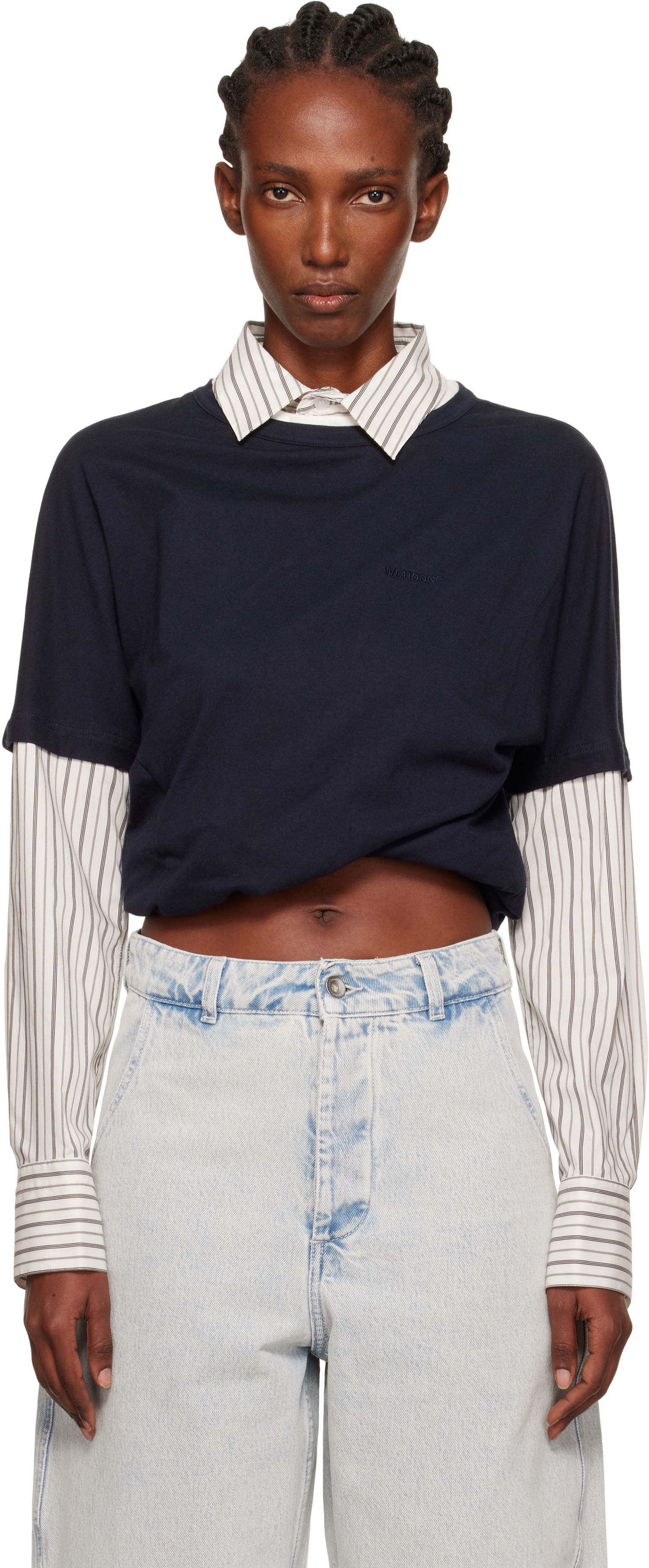 Тениска We11done We11done Layered Twist T-Shirt Тъмно синьо | WD-BL2-25-103-W-NV, 0