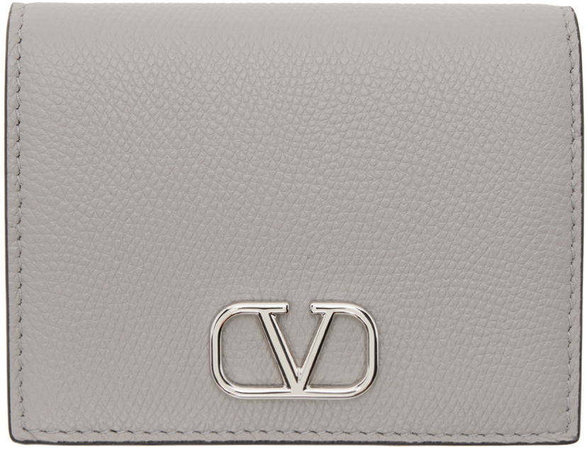 Портфейл Valentino Garavani Gray Compact VLogo Signature Grainy Calfskin Wallet Сиво | 5W0P0R39BKH