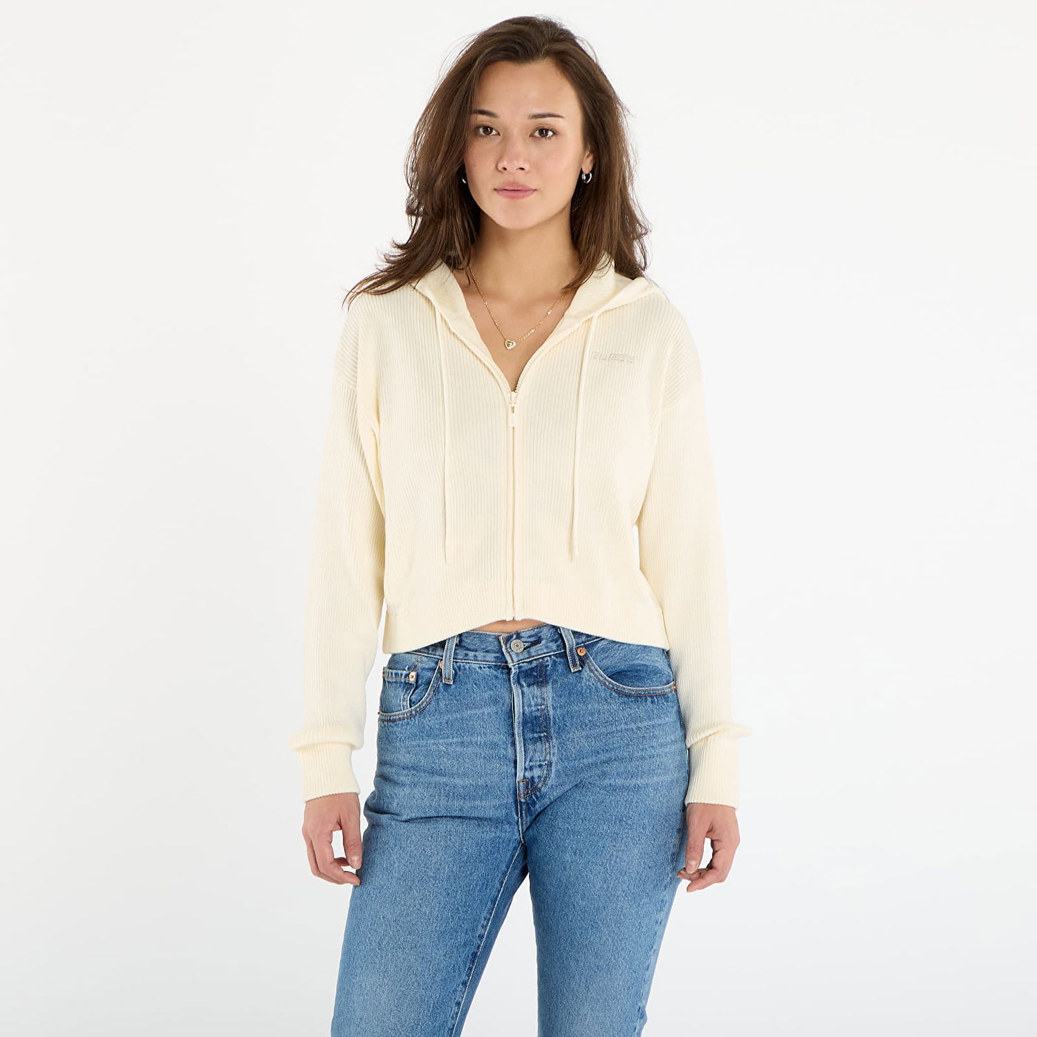 Суитчър GUESS Flaminia Ribbed Zipped Hoodie Бяло | V5BR05Z3JD2-G047, 0