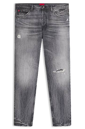 Дънки BOSS Tapered-Fit Distressed Denim Jeans Сиво | 50542703, 0