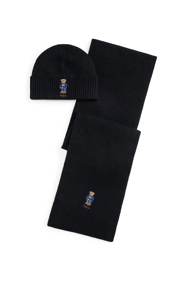 Polo Bear Wool Blend Beanie and Scarf Set