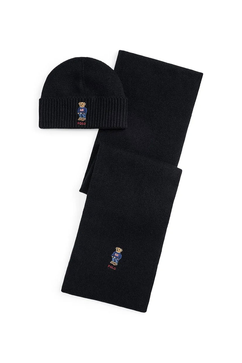 Шал Polo by Ralph Lauren Polo Bear Wool Blend Beanie and Scarf Set Черно | 449P02050