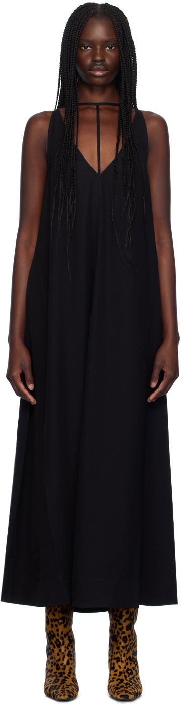 Pокля TOTEME T-Strap Maxi Dress Черно | 243-WRD0122-FB0020, 0