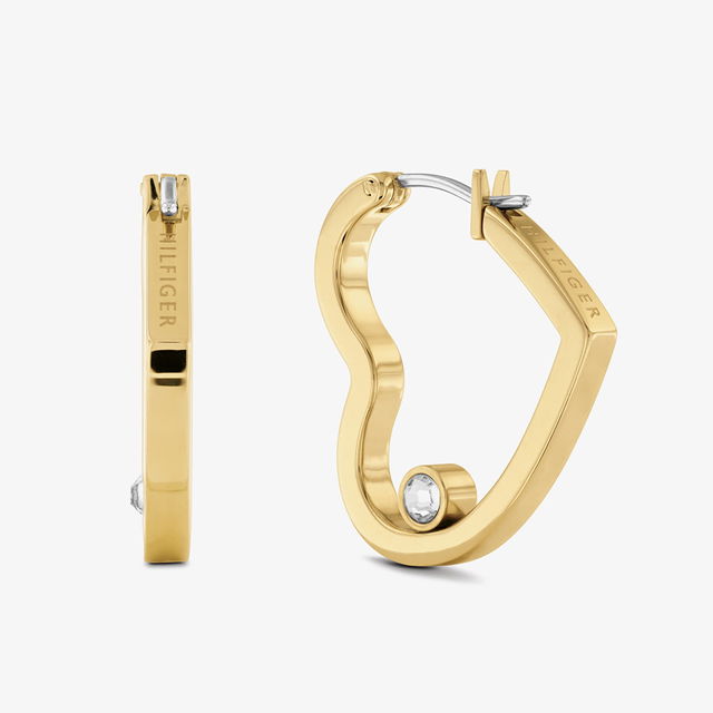 Minimal Hearts Hoop Earrings with Crystal